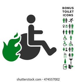 Fired Patient icon and bonus man and lady WC symbols. Vector illustration style is flat iconic bicolor symbols, green and gray colors, white background.