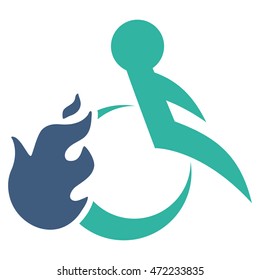 Fired Patient icon. Vector style is bicolor flat iconic symbol with rounded angles, cobalt and cyan colors, white background.