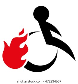 Fired Patient icon. Vector style is bicolor flat iconic symbol with rounded angles, intensive red and black colors, white background.