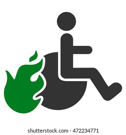 Fired Patient icon. Vector style is bicolor flat iconic symbol with rounded angles, green and gray colors, white background.