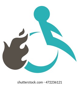 Fired Patient icon. Vector style is bicolor flat iconic symbol with rounded angles, grey and cyan colors, white background.