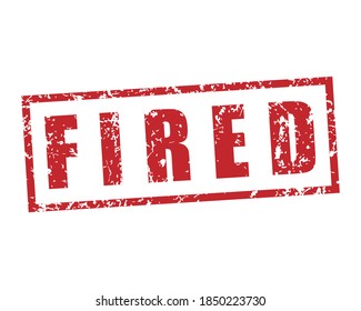 Fired rubber stamp icon. Grunge style texture. Red vintage seal. Aged and damaged sticker label. Scratched sign. Isolated on white background. Vector illustration image.