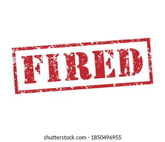 Fired rubber stamp icon. Grunge style texture. Red vintage seal. Aged and damaged sticker label. Scratched sign. Isolated on white background. Vector illustration image.