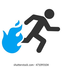 Fired Running Man icon. Vector style is bicolor flat iconic symbol with rounded angles, blue and gray colors, white background.