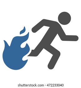 Fired Running Man icon. Vector style is bicolor flat iconic symbol with rounded angles, cobalt and gray colors, white background.