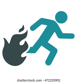 Fired Running Man icon. Vector style is bicolor flat iconic symbol with rounded angles, soft blue colors, white background.