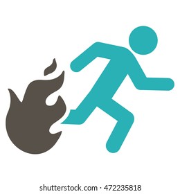 Fired Running Man icon. Vector style is bicolor flat iconic symbol with rounded angles, grey and cyan colors, white background.