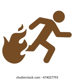 Fired Running Man icon. Vector style is flat iconic symbol with rounded angles, brown color, white background.