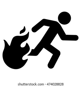 Fired Running Man icon. Vector style is flat iconic symbol with rounded angles, black color, white background.