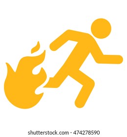 Fired Running Man icon. Vector style is flat iconic symbol with rounded angles, yellow color, white background.
