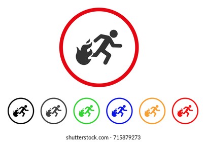 Fired Running Man icon. Vector illustration style is a flat iconic fired running man grey rounded symbol inside red circle with black, gray, green, blue, red, orange color additional versions.