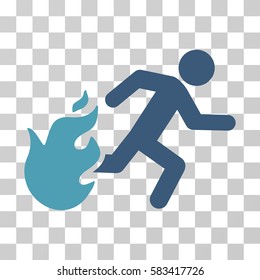 Fired Running Man vector pictograph. Illustration style is flat iconic bicolor cyan and blue symbol on a transparent background.