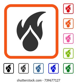 Fired Water Drop icon. Flat grey iconic symbol in an orange rounded frame. Black, gray, green, blue, red, orange color versions of Fired Water Drop vector. Designed for web and software UI.