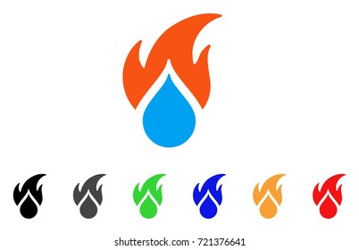 Fired Water Drop icon. Vector illustration style is a flat iconic fired water drop symbol with black, grey, green, blue, red, orange color variants. Designed for web and software interfaces.