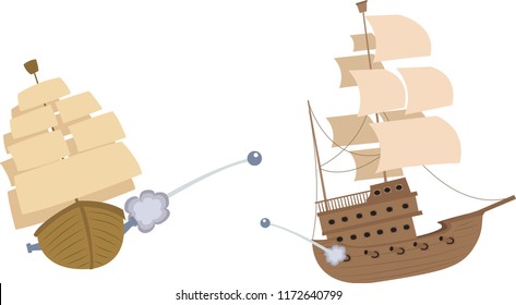 fired wooden war ship