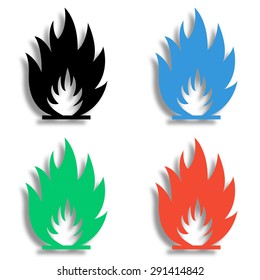 firee flames icon with shadow - colored vector set