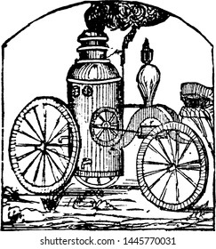 Dibujo de ilustración grabado con vintage del motor de fuego. 