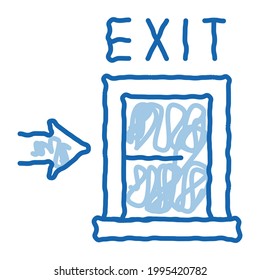 Fire-escape Exit Door sketch icon vector. Hand drawn blue doodle line art Fire-escape Exit Door sign. isolated symbol illustration