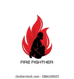 bombero en acciones con su logotipo uniforme, ilustraciones vectoriales