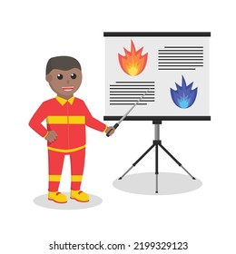 firefighter african giving presentation information design character on white background