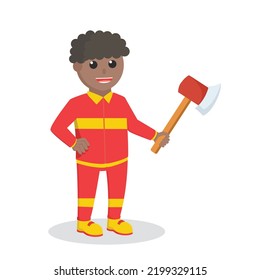 firefighter african holding axe design character on white background
