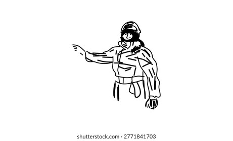 Firefighter after fire, black vector silhouette