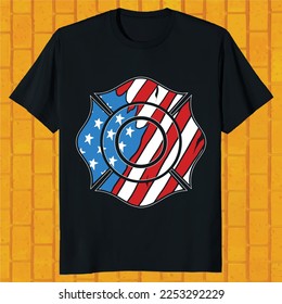 firefighter and American flag vector