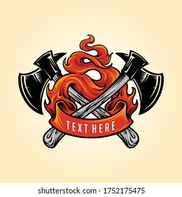 Firefighter Axe Fire Logo Illustrations