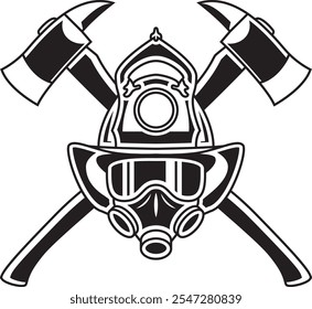 Cresta del casco del hacha del bombero. Ilustración vectorial del emblema del bombero.