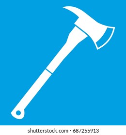 Firefighter axe icon white isolated on blue background vector illustration