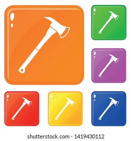 Firefighter axe icons set collection vector 6 color isolated on white background