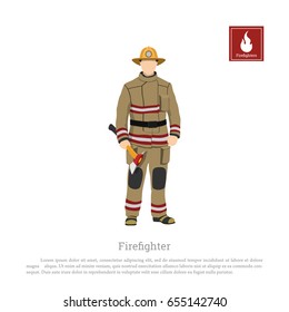 Firefighter with an axe on white background. Image of a fireman in a flat style. Vector illustration
