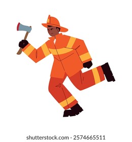 firefighter with axe tool isolated