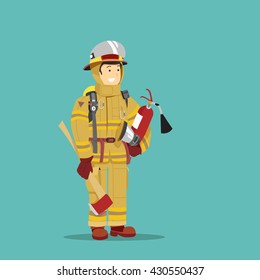 Firefighter with axe. Vector illustration.