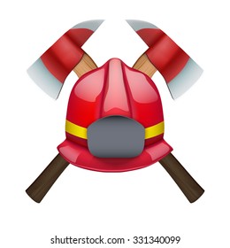 Firefighter Axes and helmet. Vector Illustration isolated on white background