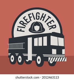 firefighter badge with fire truck icon