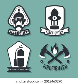 firefighter badge icon set design