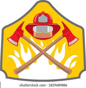 Firefighter Badge Symbol, Helmet and Fire Axe
