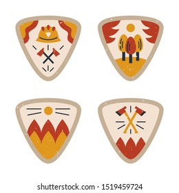 Firefighter badges. Forest fire elements for apparel, print and web design. Vintage color style.