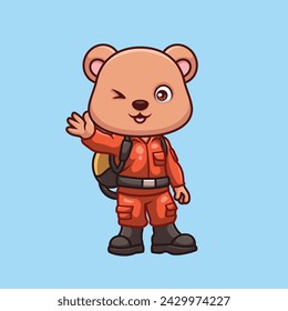 Firefighter Bear Cute Cartoon Character Illustration
