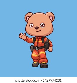 Firefighter Bear Cute Cartoon Character Illustration