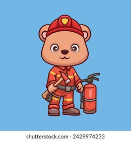 Firefighter Bear Cute Cartoon Character Illustration