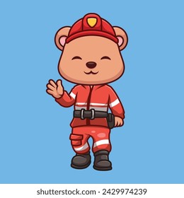 Firefighter Bear Cute Cartoon Character Illustration