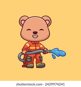 Firefighter Bear Cute Cartoon Character Illustration