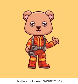 Firefighter Bear Cute Cartoon Character Illustration