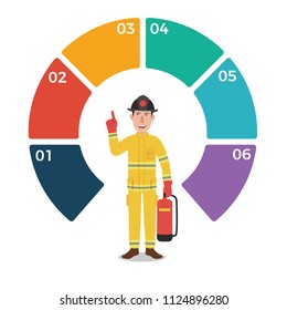 Firefighter with Blank Circle Infographic Template