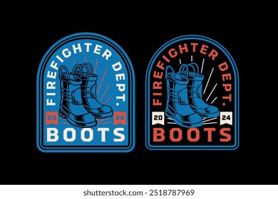 firefighter boots, safety shoes retro vintage logo vector design collection set for firefighter, rescuer worker, adventure and survivor