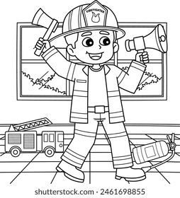 Firefighter Boy Coloring Page for Kids