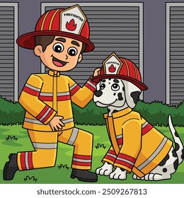 Firefighter Boy and Firefighter Dog Colored 