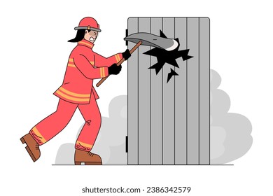 Puerta de rotura del bombero con ilustración del hacha